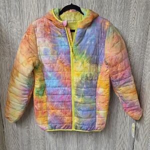 Alexa Rae Hooded Yellow Tie Dye Puffer Jacket Kids Size Large Size 16 NWT